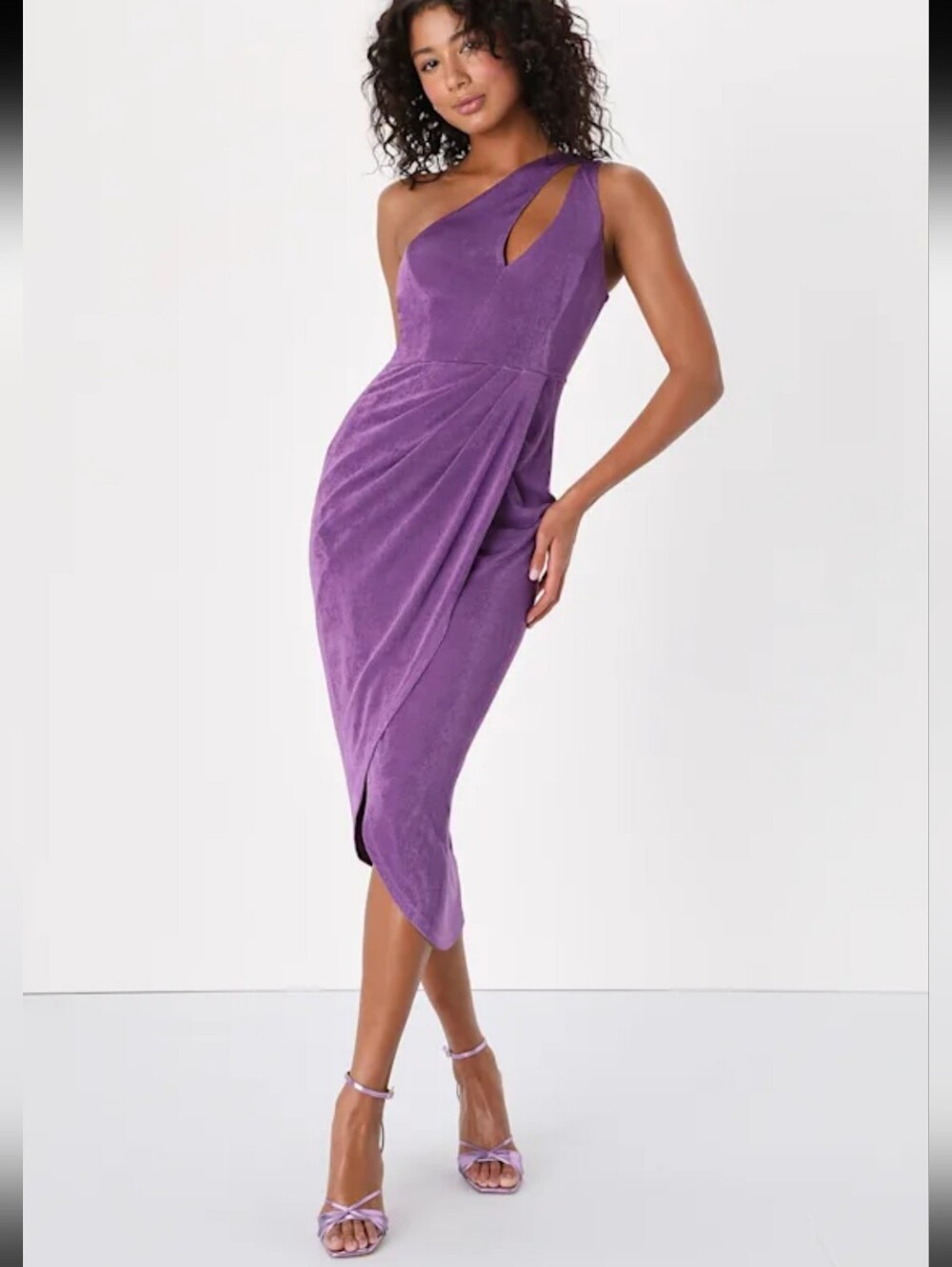 Lulus Purple One Shoulder Cutout Bodycon Midi Dress Womens Size M sexy new
